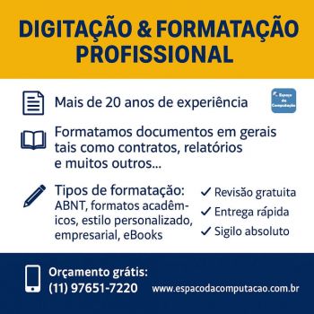 Digitação e formatação de documentos ou trabalhos com qualidade e precisão. Guia de empresas e serviços