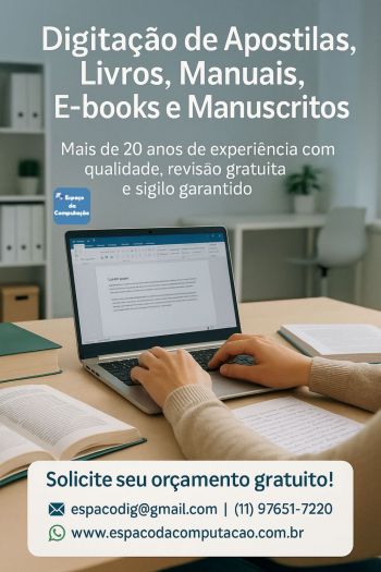 Digitação profissional de apostilas, livros, manuais, e-books, manuscritos e provas. Guia de empresas e serviços Digitação profissional de apostilas, livros, manuais, e-books, manuscritos e provas. Guia de empresas e serviços