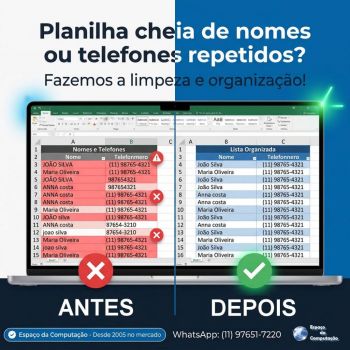 Está com uma planilha cheia de nomes ou telefones repetidos? fazemos a limpeza e organização. Guia de empresas e serviços Está com uma planilha cheia de nomes ou telefones repetidos? fazemos a limpeza e organização. Guia de empresas e serviços