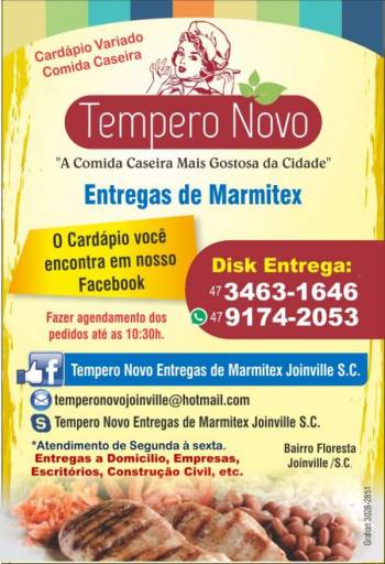 Tempero novo entregas de marmitex joinville s.c.. Guia de empresas e serviços