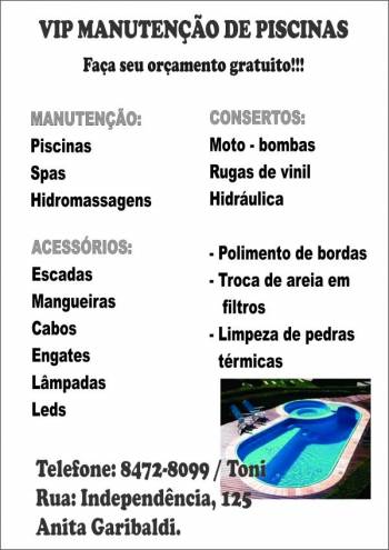 Vip manutenção de piscinas e vendas . Guia de empresas e serviços